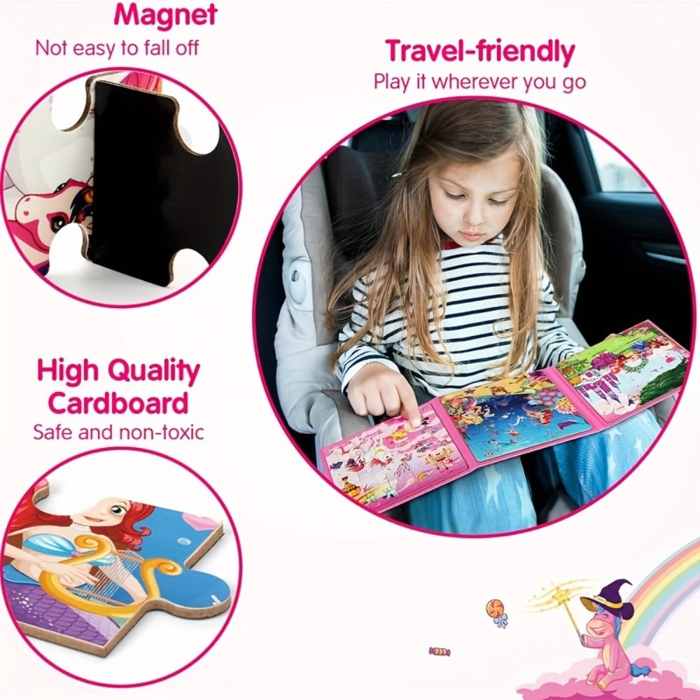 3-in-1 Magnetic Puzzle Book, Unicorn, Mermaid & Princess Themes