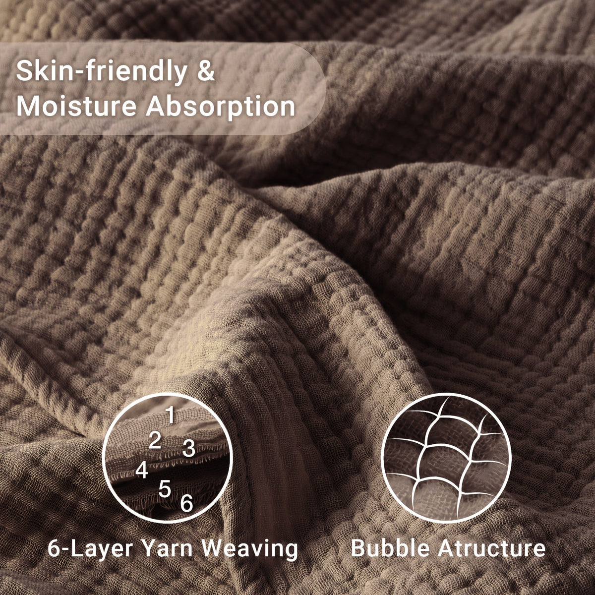 Muslin Blanket 100% Cotton 6-Layer – Breathable Soft Gauze Throw for Couch & Bed, All Season, Machine Washable, 13 Colors, 5 Sizes