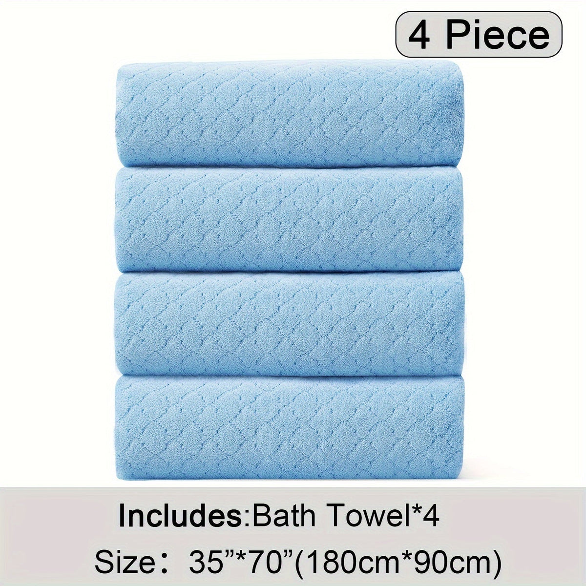 Oversized Bath Towel Set 4 Piece Diamond Pattern Microfiber - Ultra Soft Highly Absorbent Quick Dry | 10 Colors | Blue Green Black Gray Navy Orchid Brown Purple White Turquoise | Bathroom Hotel Gym Gift
