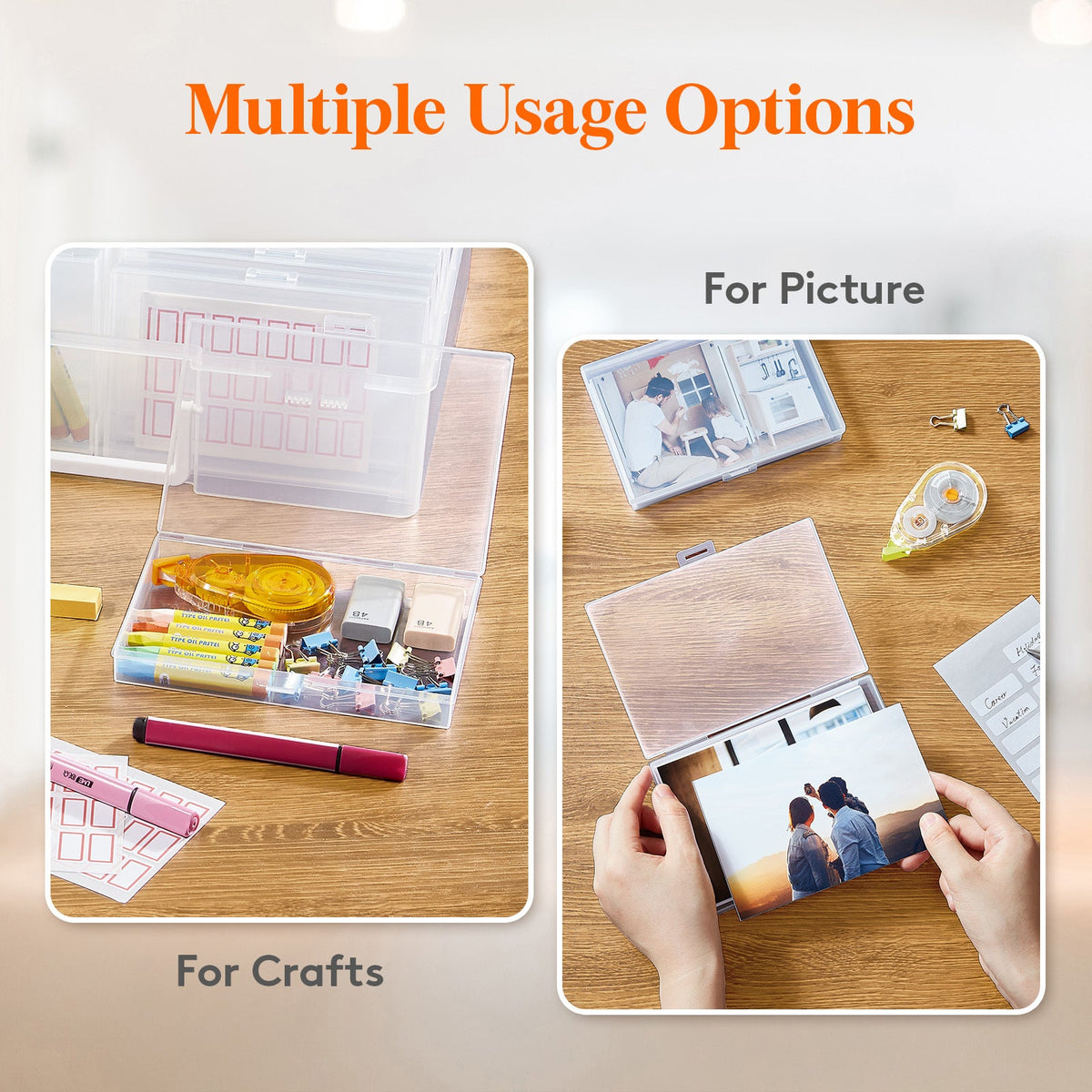 4x6 Photo Storage Box with 14 Inner Photo Keeper Cases Holds 1400 Photos Clear Plastic Photo Organizer with Lids Label Stickers BPA-Free for Cards Pictures Stamps Craft Office Supplies