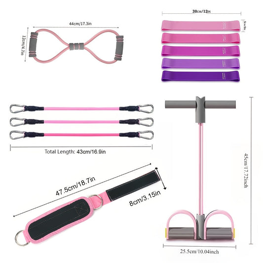Pilates Workout Equipment Set in Pink for Home Exercise and Yoga