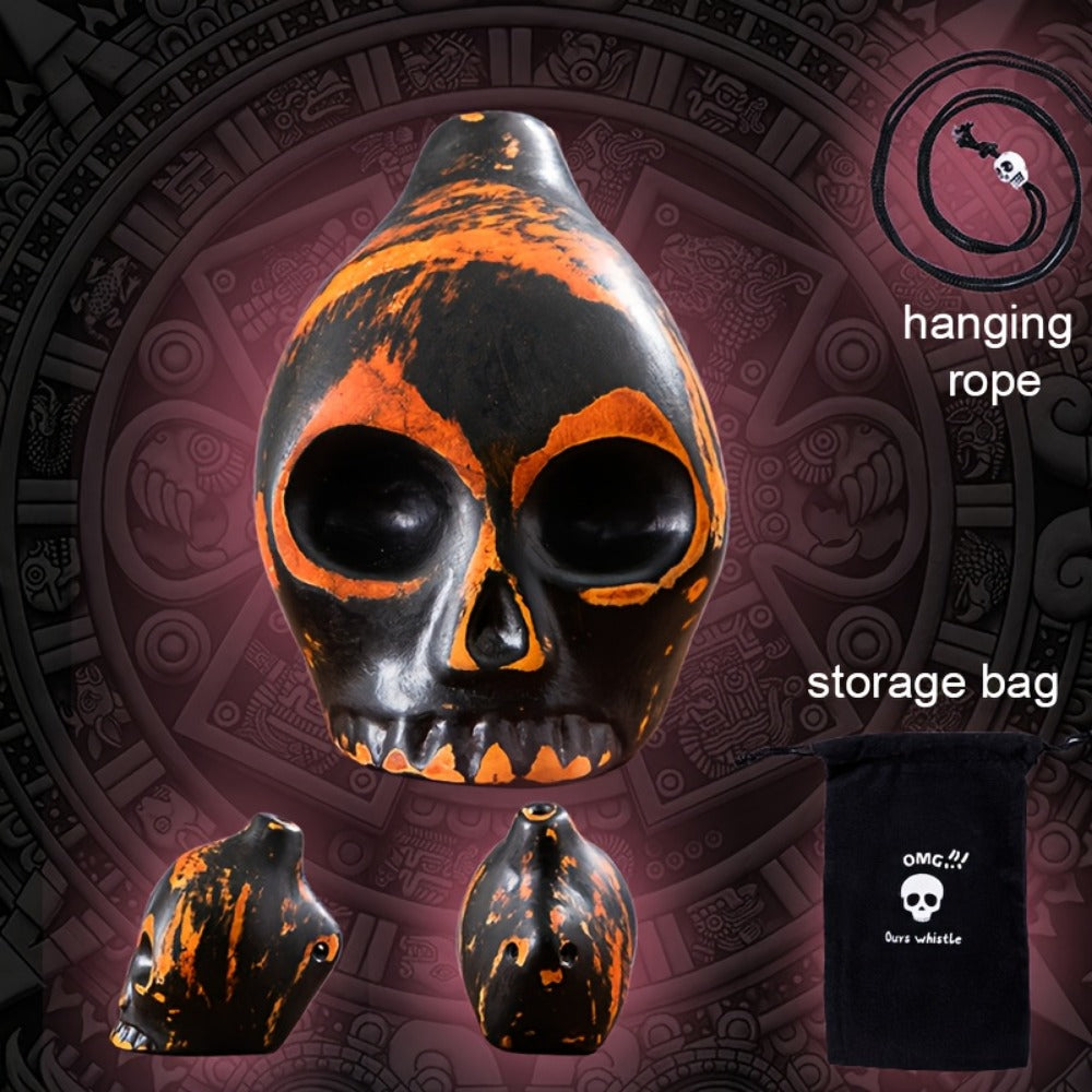 Ceramic Aztec Death Whistle, Handcrafted Skull Sound Effect Collectible detail image - detail view 3