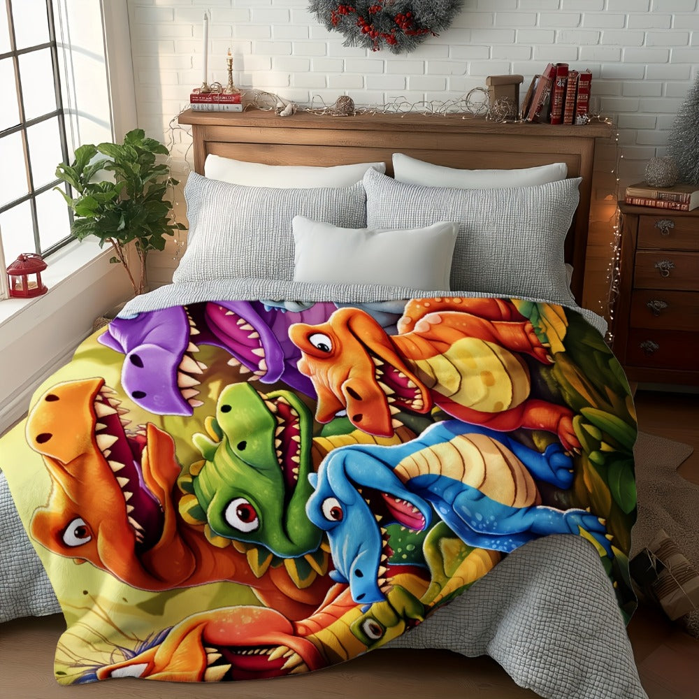 Dinosaur Print Flannel Throw Blanket – 250-300gsm Soft Lightweight Cartoon Dino Blanket for Kids, Couch, Bed & Travel, 5 Sizes