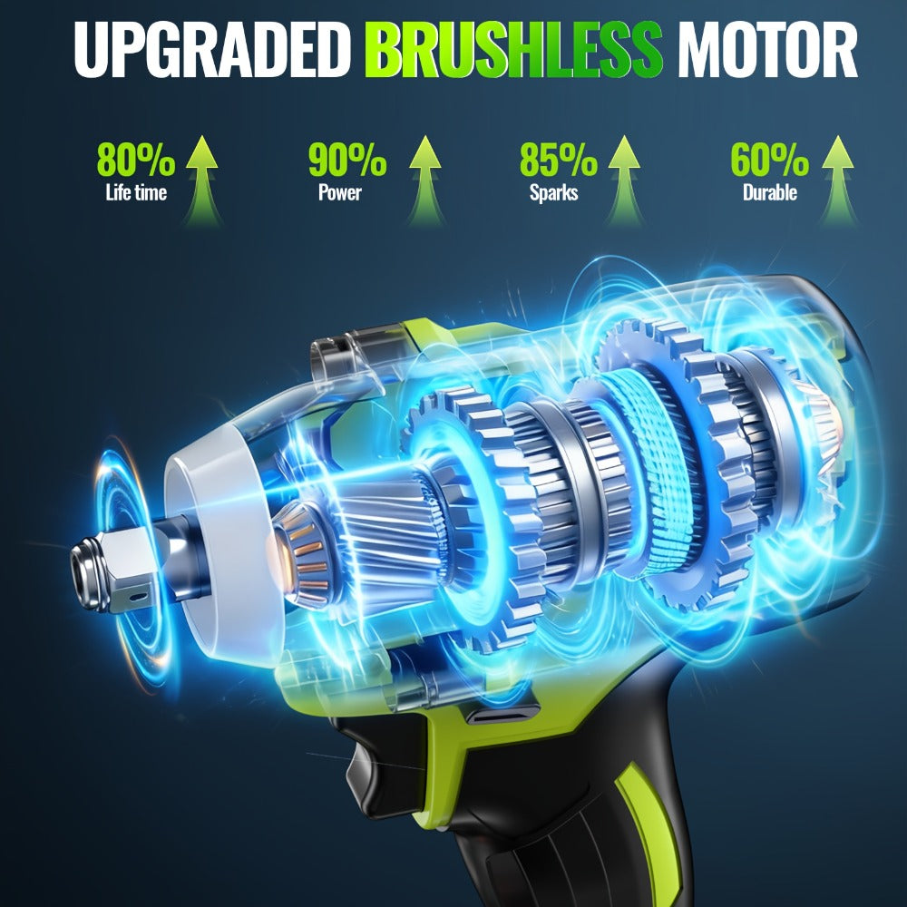 Cordless Impact Wrench Brushless Motor 3-in-1 High Torque – Rechargeable Battery, Lightweight Design, Variable Speed, for Car Repair, Auto Mechanic, Construction, Workshop & Household Maintenance – Multiple Battery & Accessory Configurations
