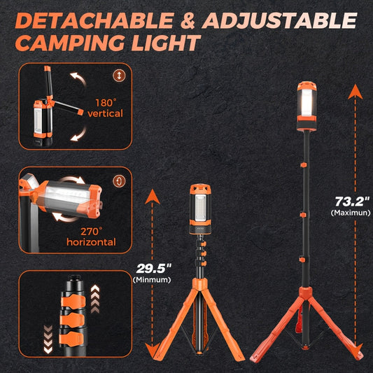 Rechargeable LED Camping Light with Adjustable Stand and Orange Battery Options