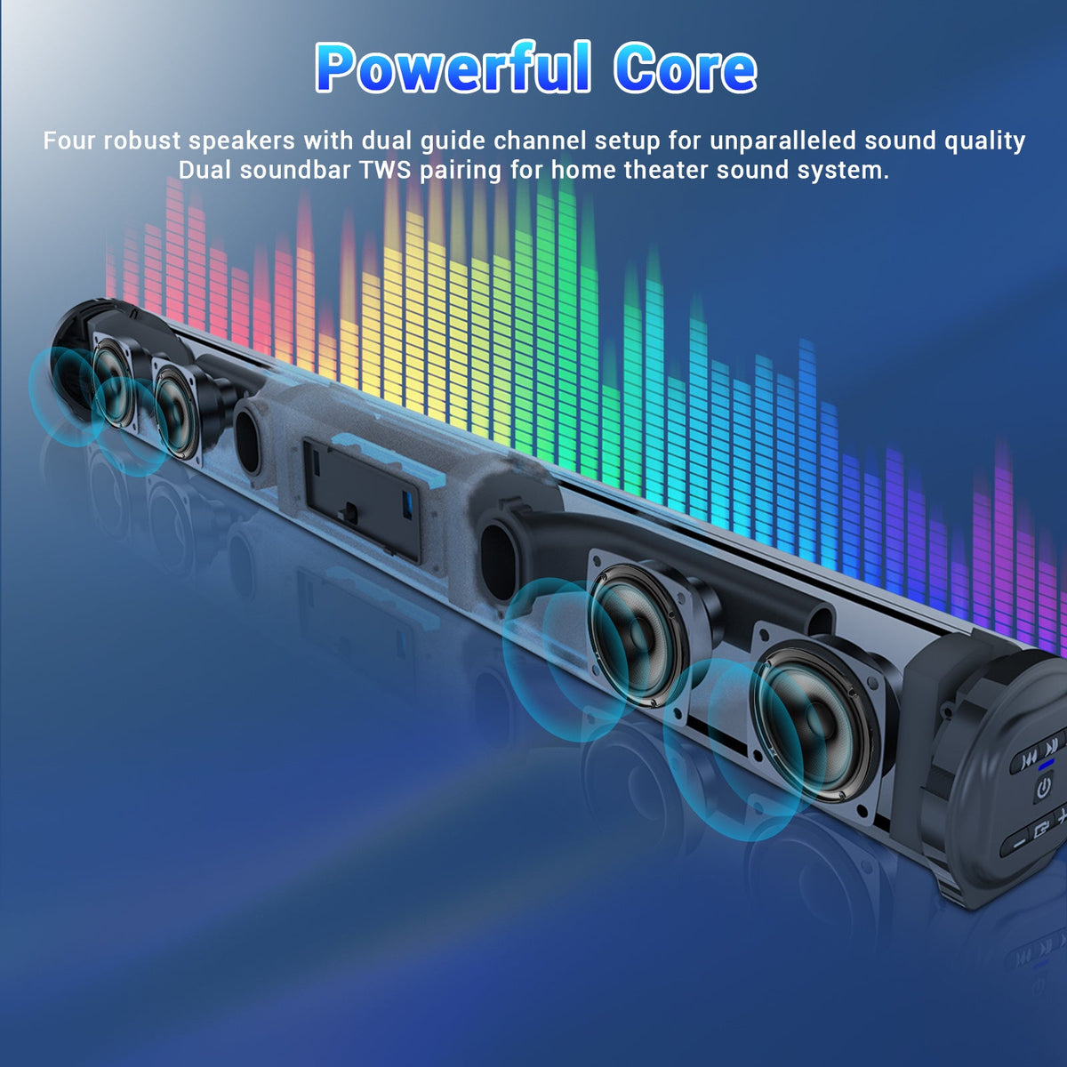 TV Soundbar Surround Sound System – Separable All-in-One Home Theater with 4x5W Magnetic Speakers, Echo Tube, Wireless & AUX Connection, TWS Pairing, Compatible with PC, Gaming & Projectors, Black