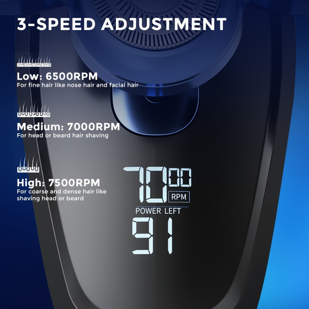 7D Head Shaver Bald Men 5-in-1 Waterproof Wet Dry Electric Razor – Type-C Rechargeable 6500-7500RPM Rotary Grooming Kit with Nose Hair Trimmer for Home & Travel, Perfect Gift for Men