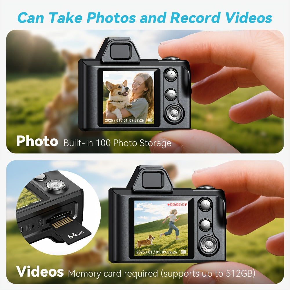 Mini Pocket Camera Retro Vintage Thumb Size with LED Flash, Multiple Filters & 64GB Memory Card – USB Rechargeable Keychain Digital Camera for Kids, Teens & Creative Photography Gifts