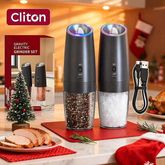 Electric Salt and Pepper Grinder with LED Light, Type-C Single or Battery 2-Pack