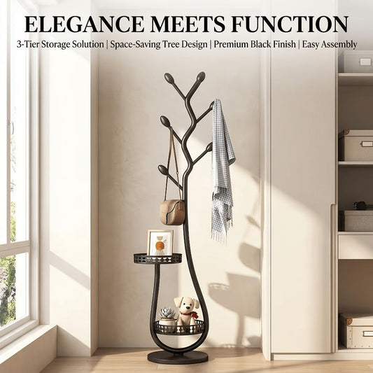 Metal Clothing Rack with Shelf, Hooks & Wheels for Bedroom Storage