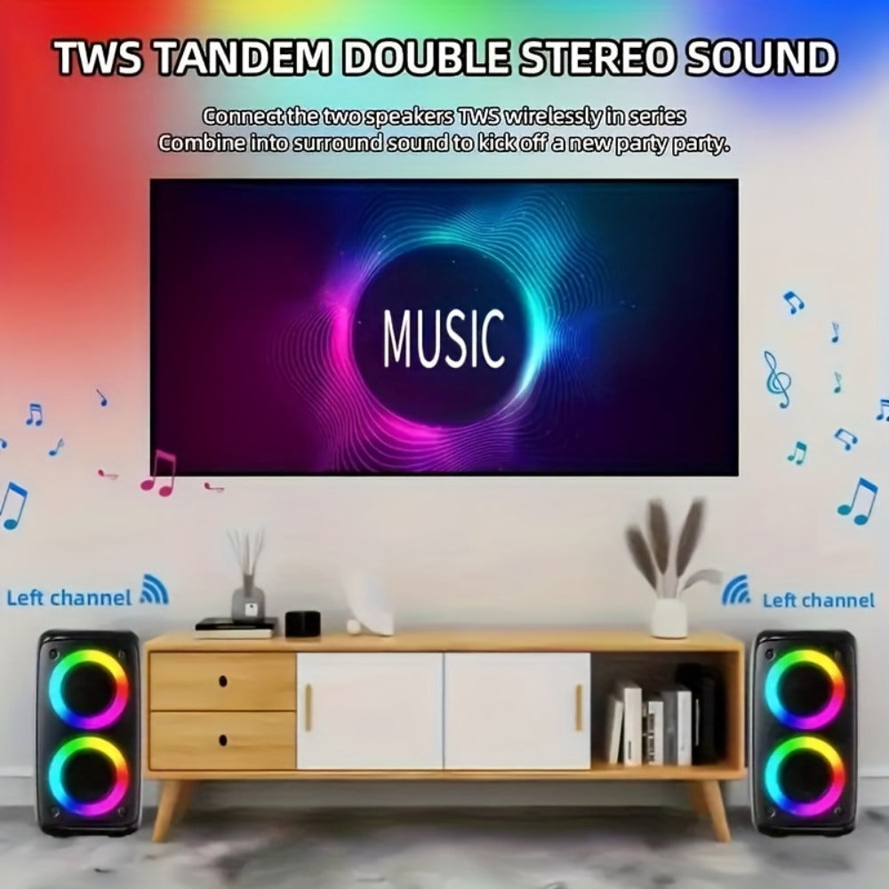 Wireless Bluetooth Speaker with Color LED Lights, MOKiN KTS-1265 Portable Party Speaker, Bass Boost, FM Radio, TF Card, USB, Type-C, Lightweight for Outdoor Travel Home Parties