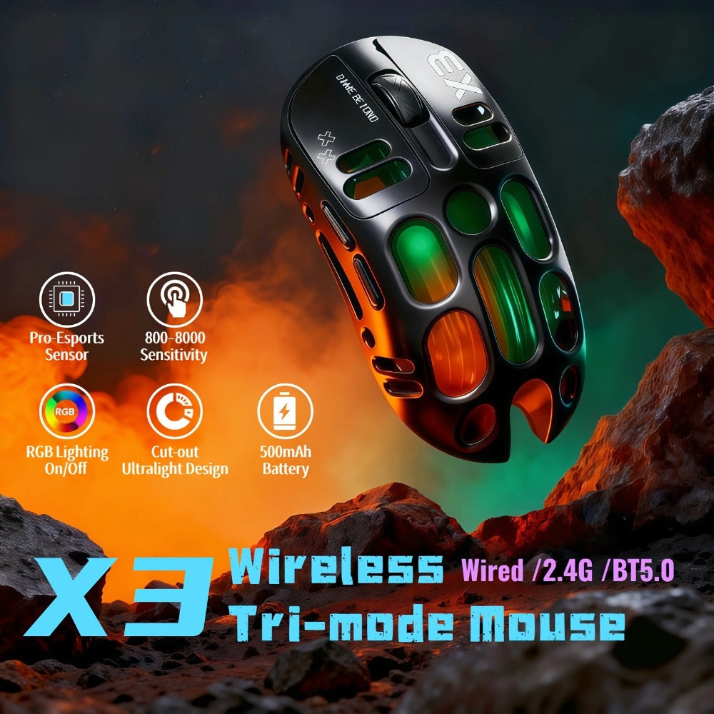 Bluetooth 5.0 2.4G Dual Mode Wireless RGB Gaming Mouse Silent 6 Button Ergonomic USB-C Rechargeable Breathing Light for PC Laptop Mac Tablet Office Gaming Tech Black Star Black White Gray