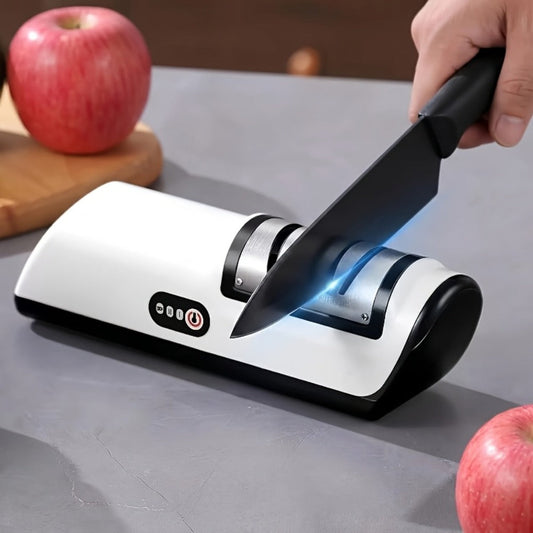 Electric Knife Sharpener, USB Rechargeable with Grinding and Polishing, Black or Yellow