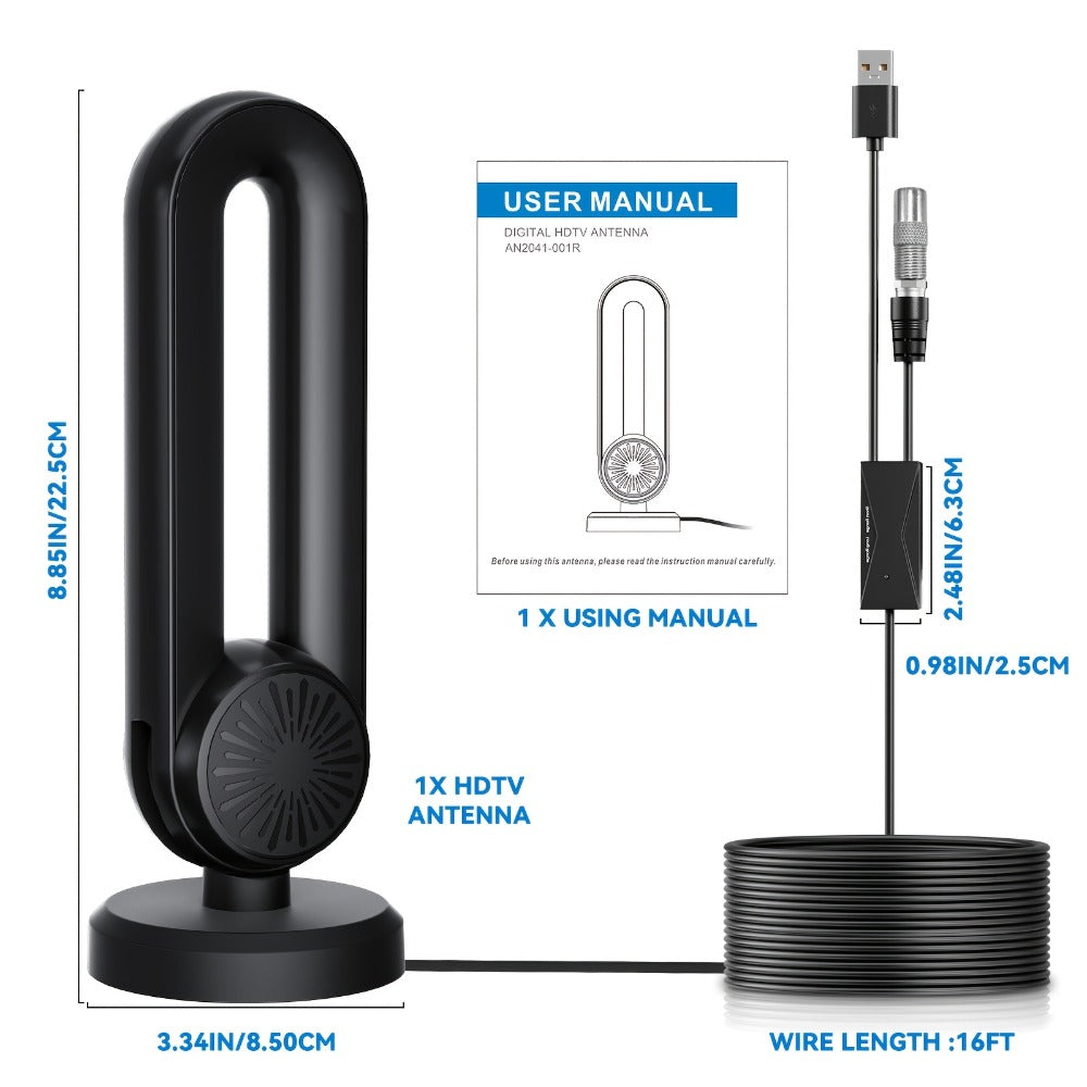 Long Range 250 Mile TV Antenna 4K 1080P – USB Powered, 180° Rotatable, Magnetic Base, Indoor & Outdoor, Smart & Legacy TVs, Home Car RV, HDTV-09 MAX