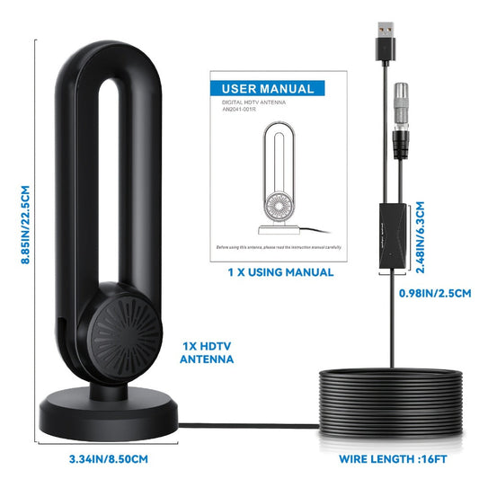TV Antenna with Magnetic Base, USB Power and 180° Adjustment, HDTV-09 MAX