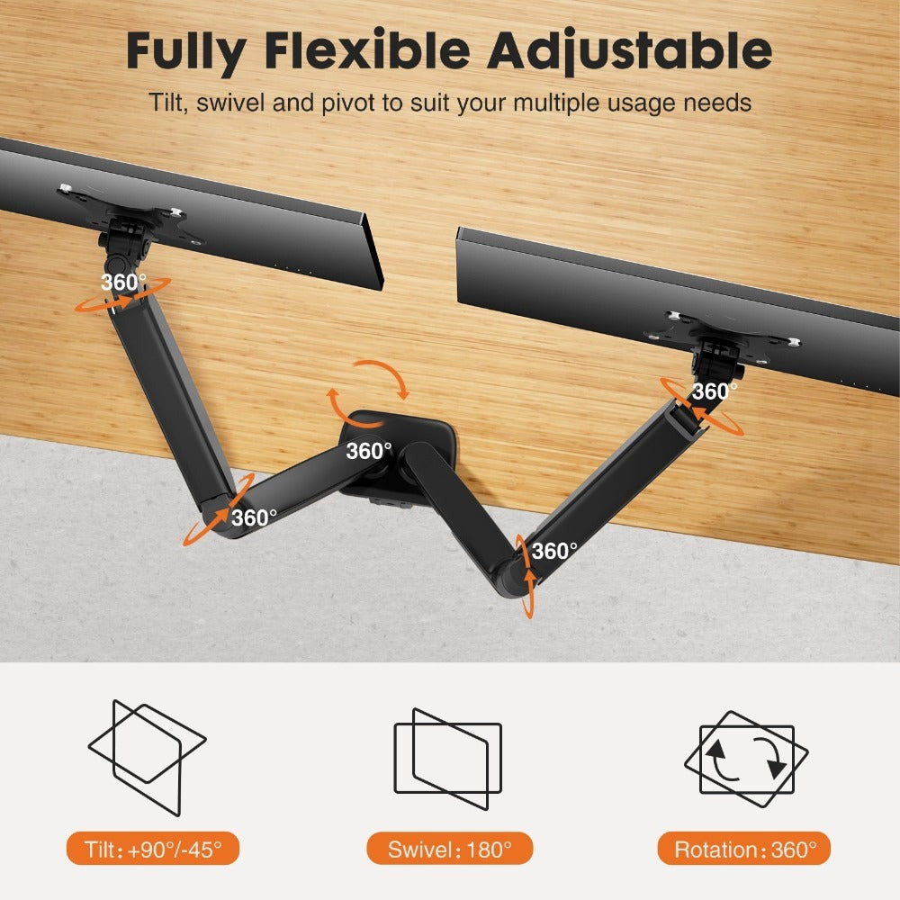 Gas Spring Monitor Arm Single Dual, Ergonomic Desk Mount for 13-32 Inch Screens up to 17.6 lbs, Adjustable Height, 360° Swivel, Full Motion VESA Monitor Stand for Home Office