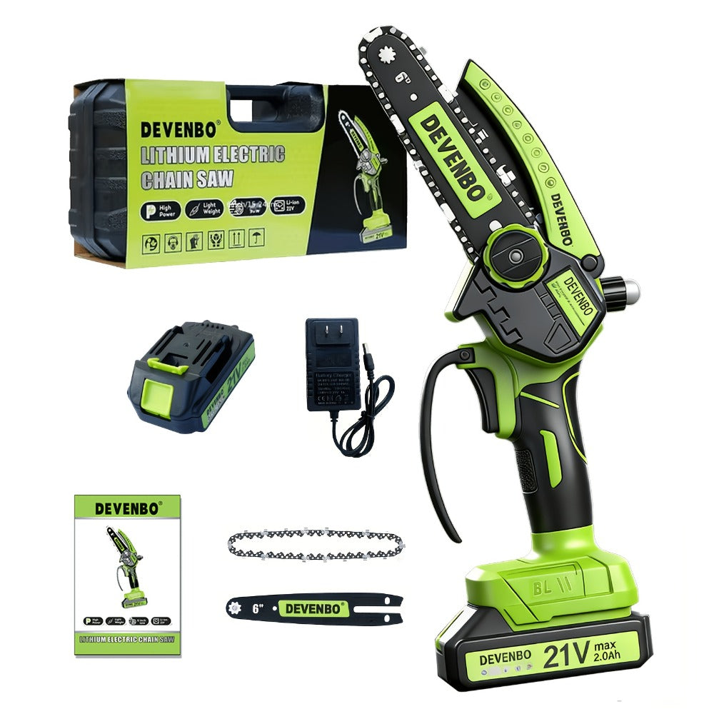 Cordless Mini Chainsaw 6 Inch – Handheld Lightweight Portable Electric Chainsaw with Safety Equipment, for Yard Gardening, Tree Pruning, Home Woodworking & Outdoor Survival, Thoughtful Gift for Men (1 or 2 Batteries)