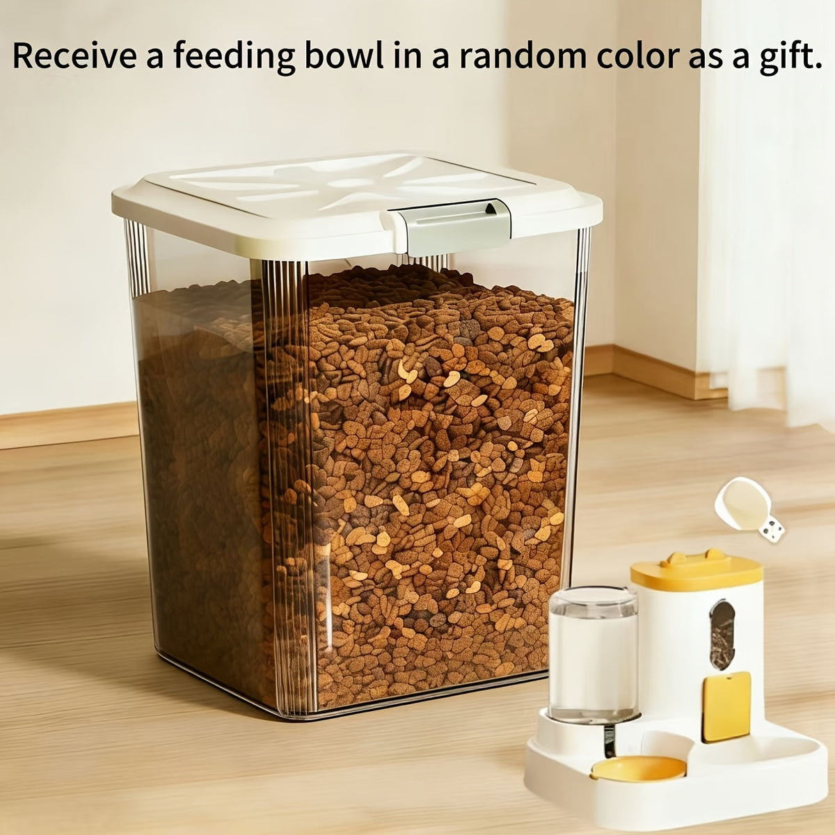 Pet Food Storage Container with Wheels – Lockable Lid Transparent Rolling Bin with Scoop for Dogs Cats & Birds, 11lb / 22lb / 33lb, Bonus Feeding Bowl Included