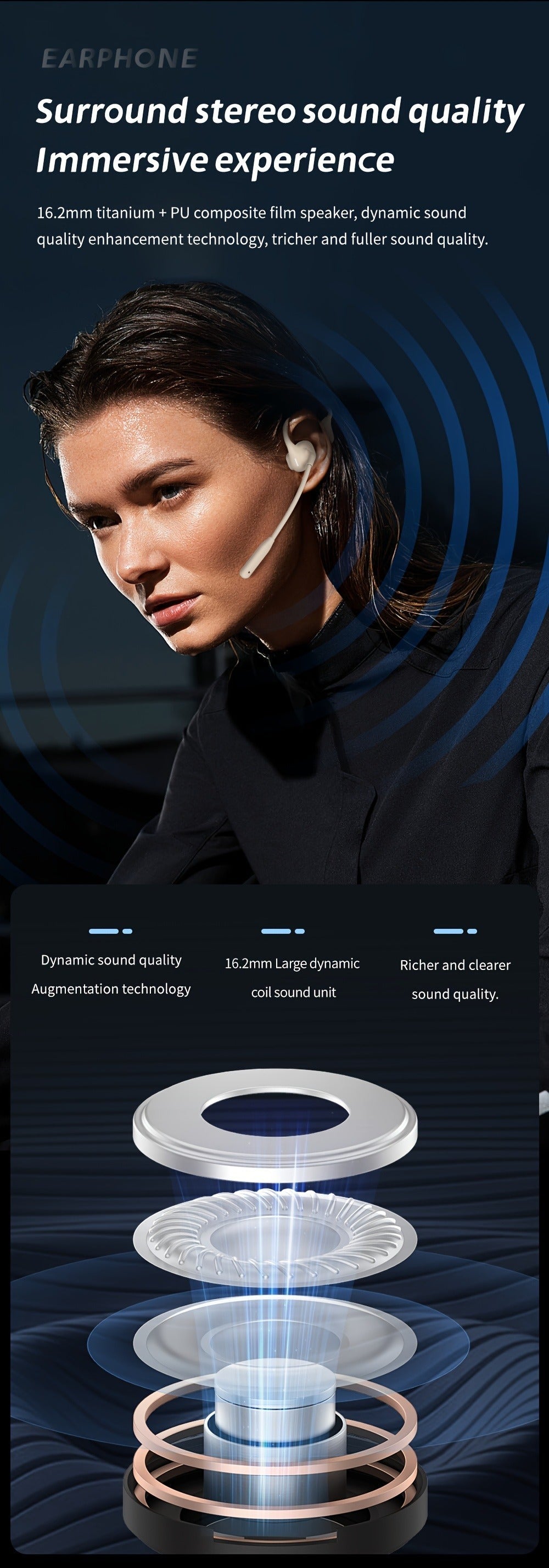Open-Air Conduction Wireless Business Earphones Dual ENC Noise Canceling Microphones 10H Playtime for Calls Work Driving Online Meetings Outdoor Cycling Cream Black