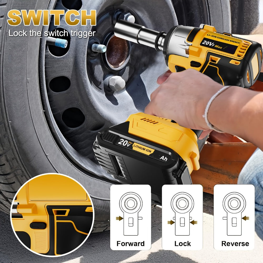 Cordless Impact Wrench 1/2 Inch Brushless – 450N.m 259Ft-lbs High Torque Impact Gun, 3300RPM Variable Speed, 12 Sockets, Fast Charger & Dual Battery Options for Auto Repair & Home Use