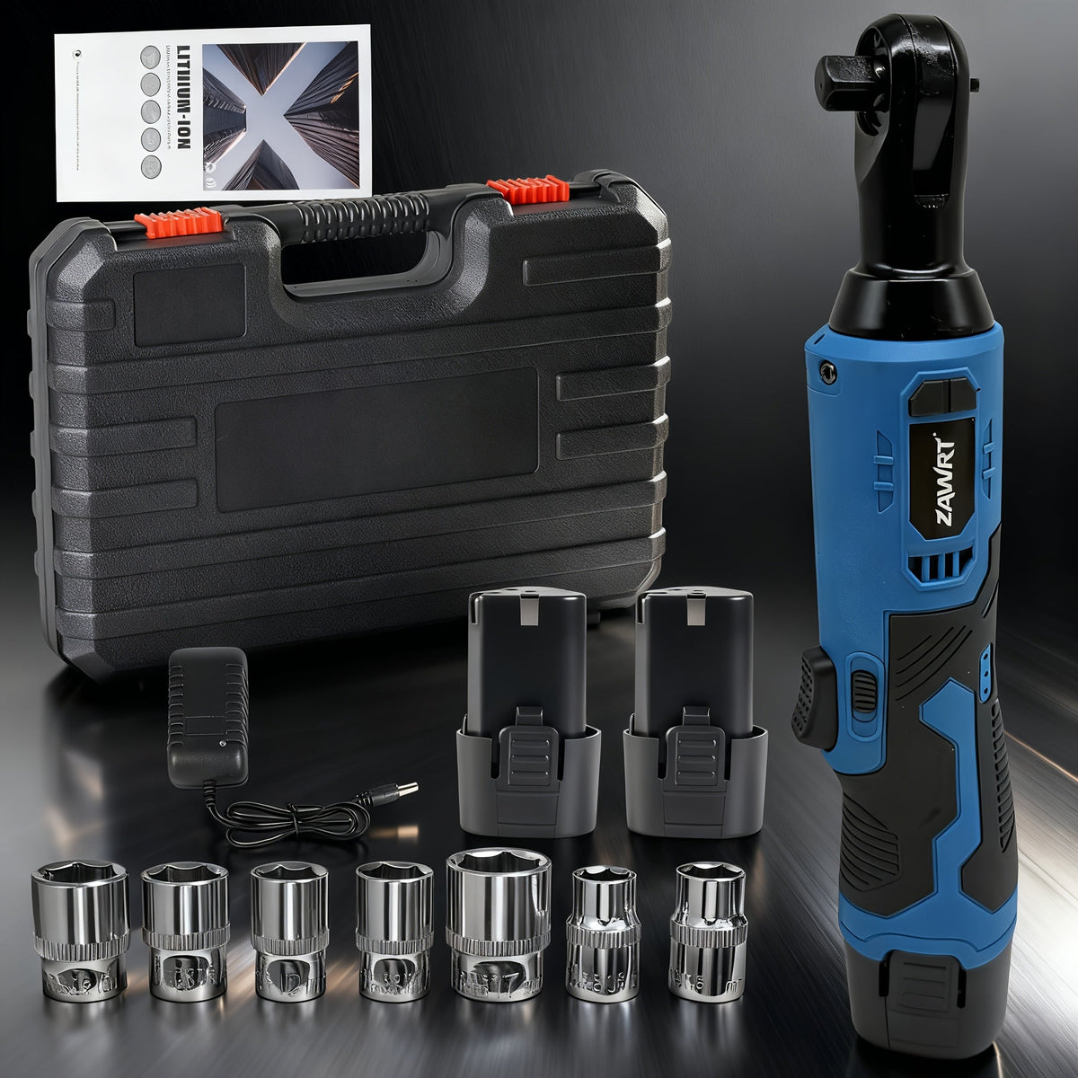 Cordless Electric Ratchet Wrench Set 12V - 45Nm High Torque 3/8" Rechargeable Ratchet Wrench with Battery, Charger & Toolbox for Automotive Repair, Angle Frame Installation & Home Improvement (4 Colors)