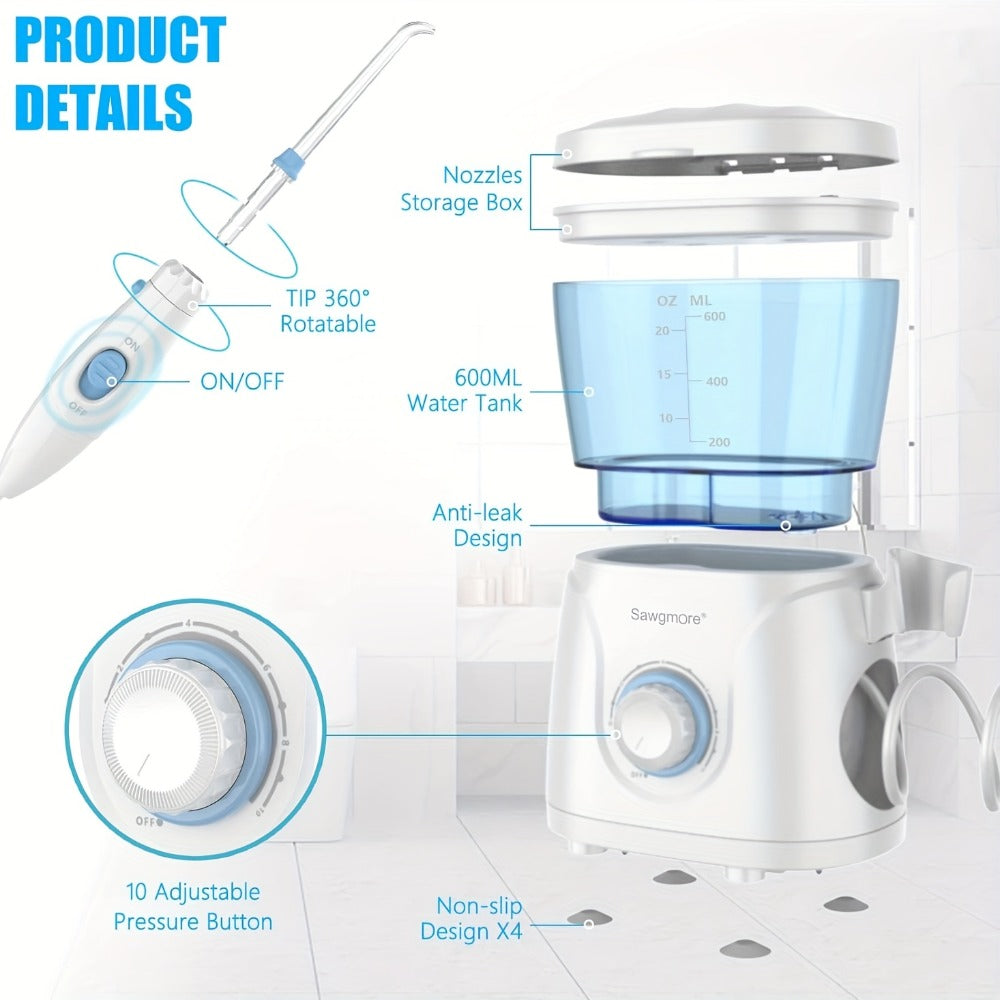 Desktop Water Flosser for Family Adults Kids 20oz Large Tank 10 Adjustable Pressure Levels 8 Nozzles Professional Oral Irrigator Electric Teeth Cleaner for Braces Implants Gum Health Home Use White