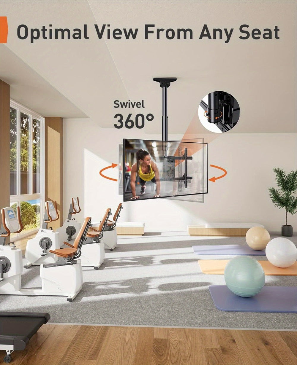 Ceiling TV Mount 37-75 Inch - 360° Swivel & Tilt Adjustable Bracket for Flat & Curved TVs up to 110 lbs, VESA 600x400mm, Stainless Steel, for Home Restaurant Gym