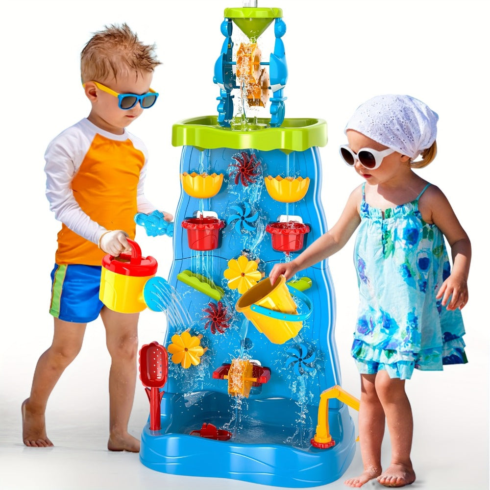 Kids Water and Sand Play Table with Double-Sided Waterfall and Beach Zone