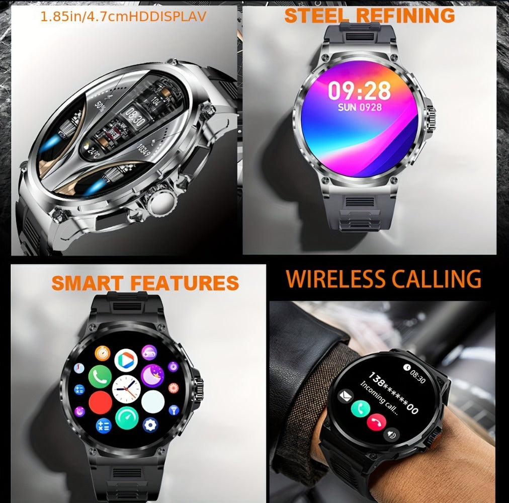 710mAh Long Battery Outdoor Sports Smartwatch for Men – 360x360 HD Screen Wireless Calling High-Quality Speaker Music Control Sports Tracking Sleep Monitor Dynamic Dial Silver Black Gift