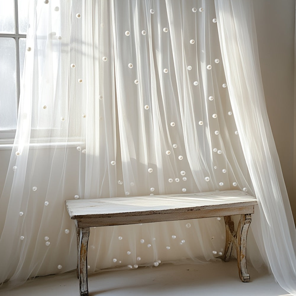 White Pearl Sheer Tulle Fabric Roll 160x300cm – Elegant Organza Mesh for Wedding Backdrop Table Skirt Window Drape Party Decoration Bridal Shower Baby Shower Festive Event Decor