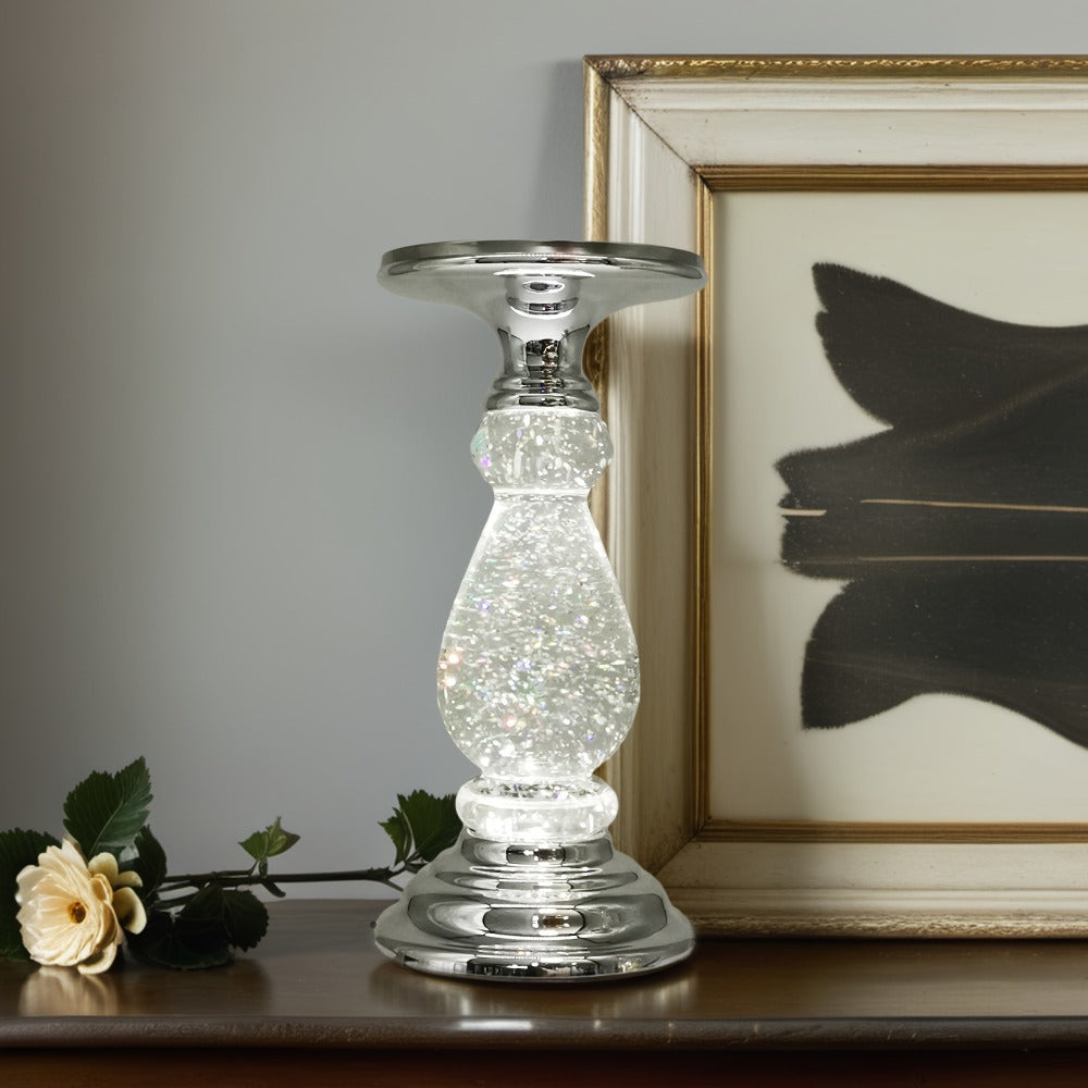 LED Swirling Candle Holder with On/Off Switch – Polished Acrylic Pedestal Base Fits 3-Wick Candles Up to 4 Inch Silver Gold Centerpiece for Home Decor Wedding Table Holiday Christmas Gift