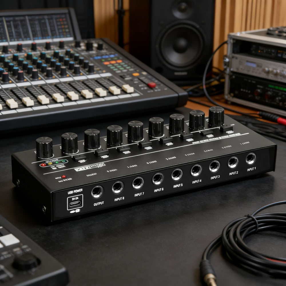 Compact 4/6/8-Channel Stereo Audio Mixer with USB-C Power and Level Controls detail image - detail view 7