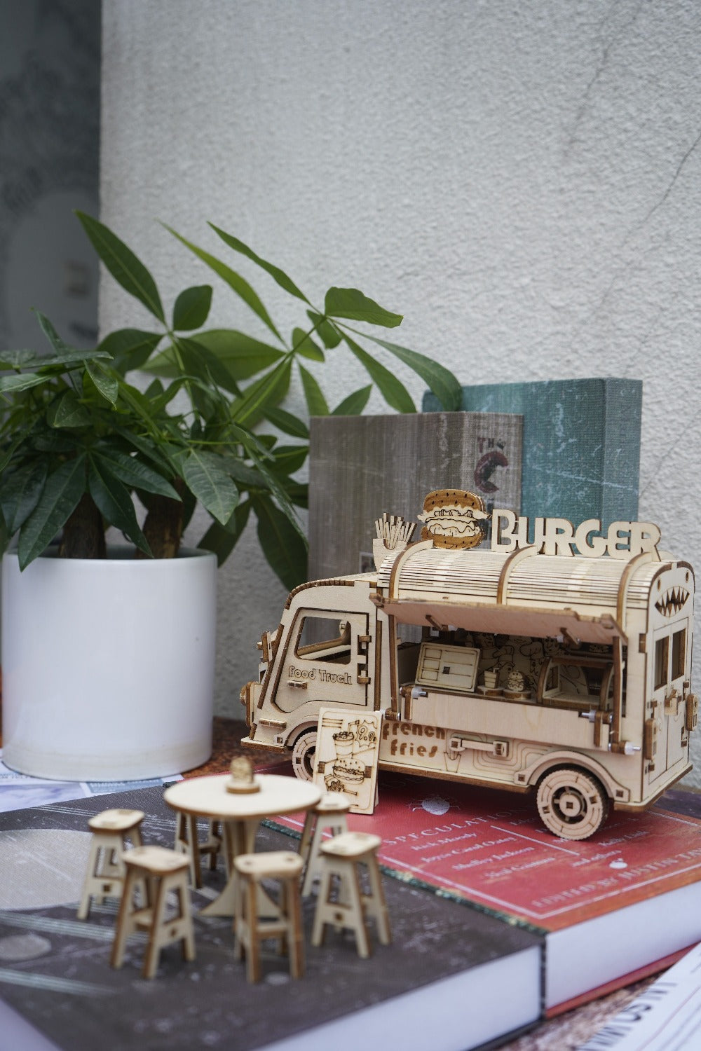 Basswood Food Truck Model Kit, DIY 3D Puzzle for Desk Display
