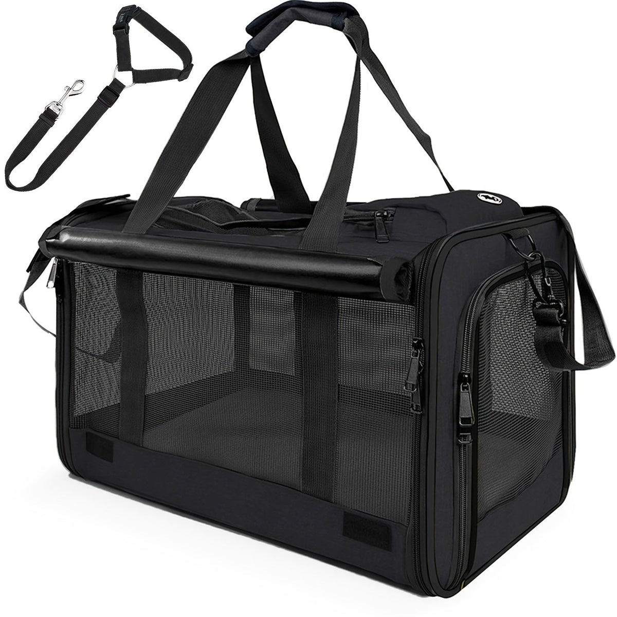 Airline Approved Soft Sided Pet Carrier - Durable Breathable Foldable Travel Bag with Pet Harness Included, Nylon Mesh Ventilation for Small to Medium Cats and Puppies, Zipper Secure Closure, 4 Colors