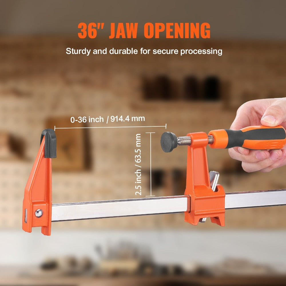 Bar Clamps for Woodworking 36 Inch 2-Pack, Quick-Change F Clamp Spreader with 600 lbs Load Limit, 2.5" Throat Depth, Cast Iron Jaw & Carbon Steel Slide Bar, Wood Clamps for Furniture & Metalworking