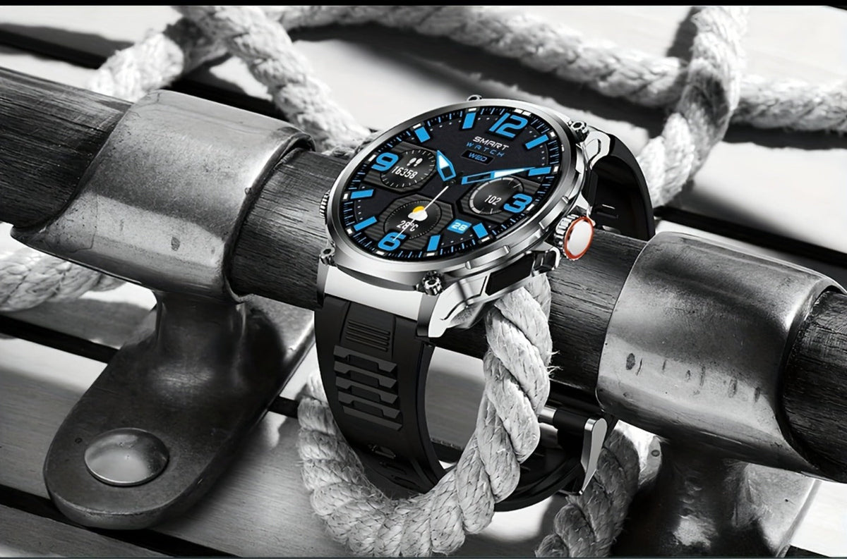 710mAh Long Battery Outdoor Sports Smartwatch for Men – 360x360 HD Screen Wireless Calling High-Quality Speaker Music Control Sports Tracking Sleep Monitor Dynamic Dial Silver Black Gift