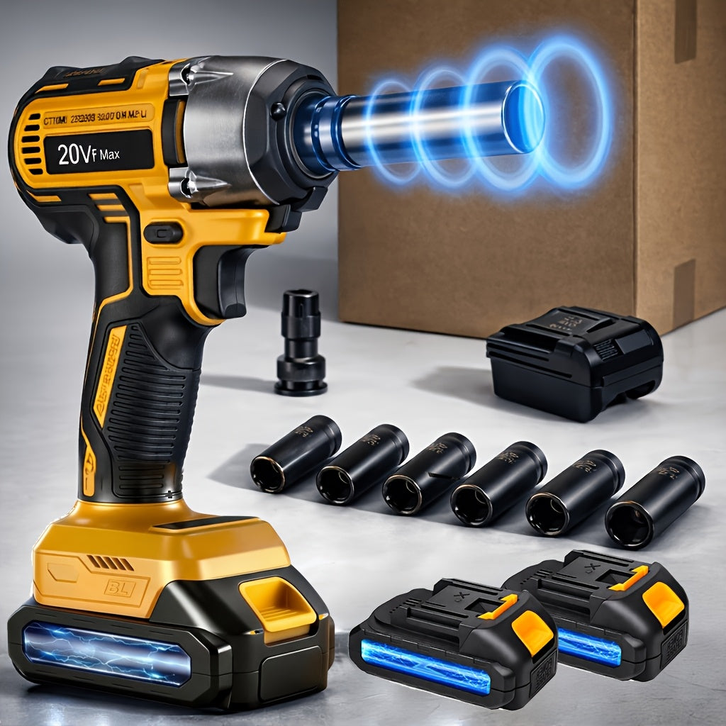 Cordless Impact Wrench 1/2 Inch Brushless – 450N.m 259Ft-lbs High Torque Impact Gun, 3300RPM Variable Speed, 12 Sockets, Fast Charger & Dual Battery Options for Auto Repair & Home Use