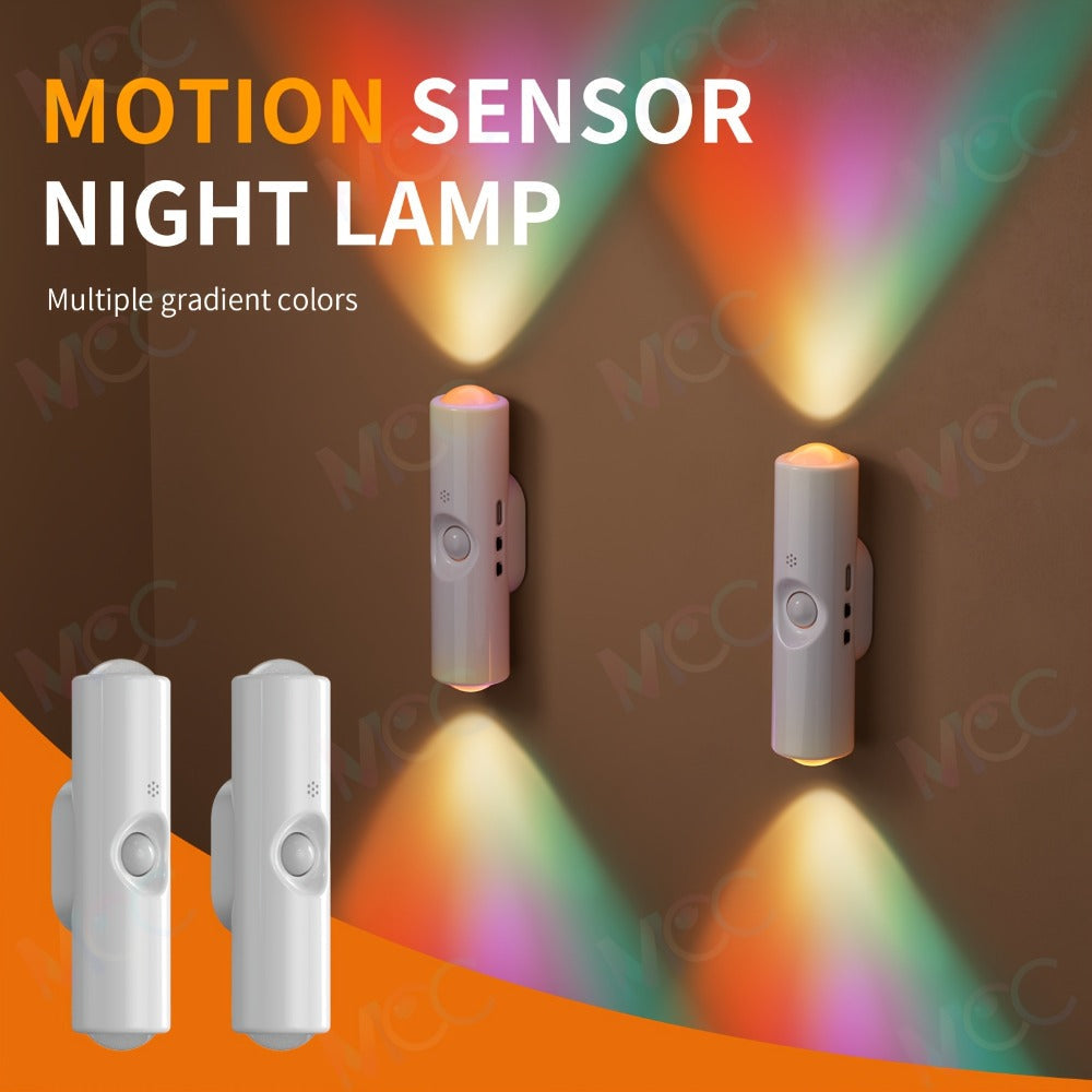 LED Magnetic Night Light Dual Voice & Motion Sensor – 9 Colors Dimmable, 665mAh Battery, Drill-Free Magnetic Install for Hallway, Bedside & Storage Room Ambient Lighting