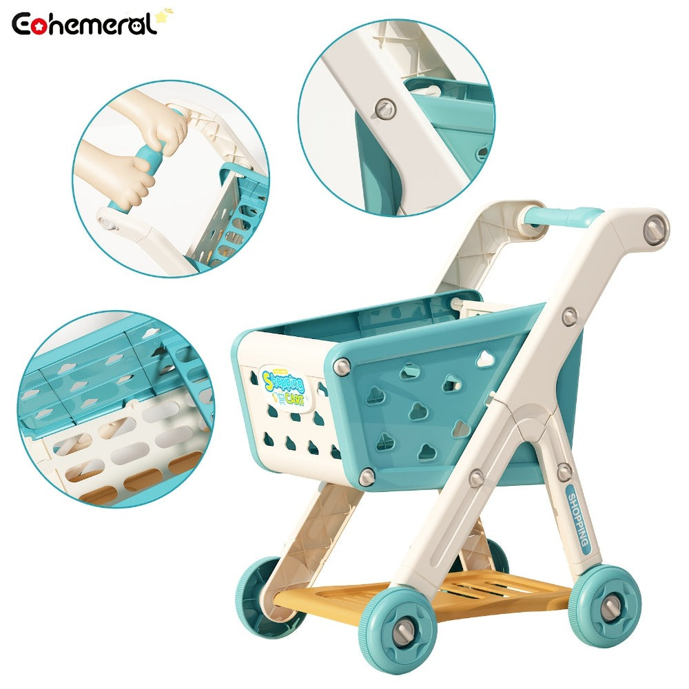 Pretend Play Shopping Cart Set with Toy Food for Grocery Store Role Play