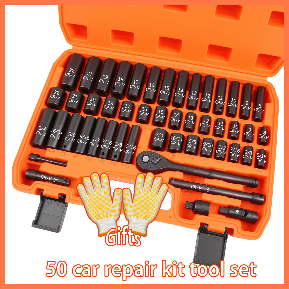 Professional Auto & Bicycle Repair Tool Set 50/53PCS – Ratchet Wrench Kit | Racing-Grade Car Maintenance Tools | Socket Set for Auto Parts, Bike & Machinery Repair | Orange