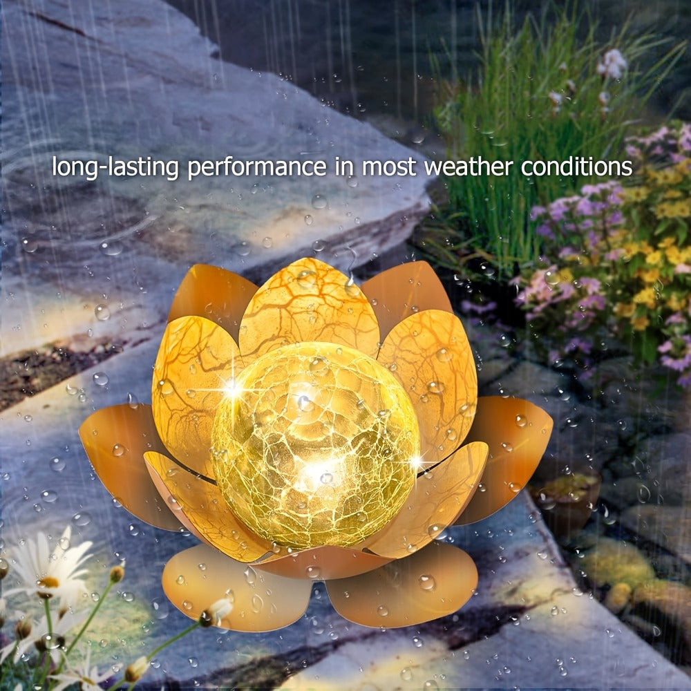 Solar Lotus Cracked Glass Ball Garden Lamp 2pcs – Waterproof Metal Cracked Ball Solar Light for Outdoor & Indoor Decoration | Garden, Balcony, Dining Table & Living Room Decor | Father’s Day Gift