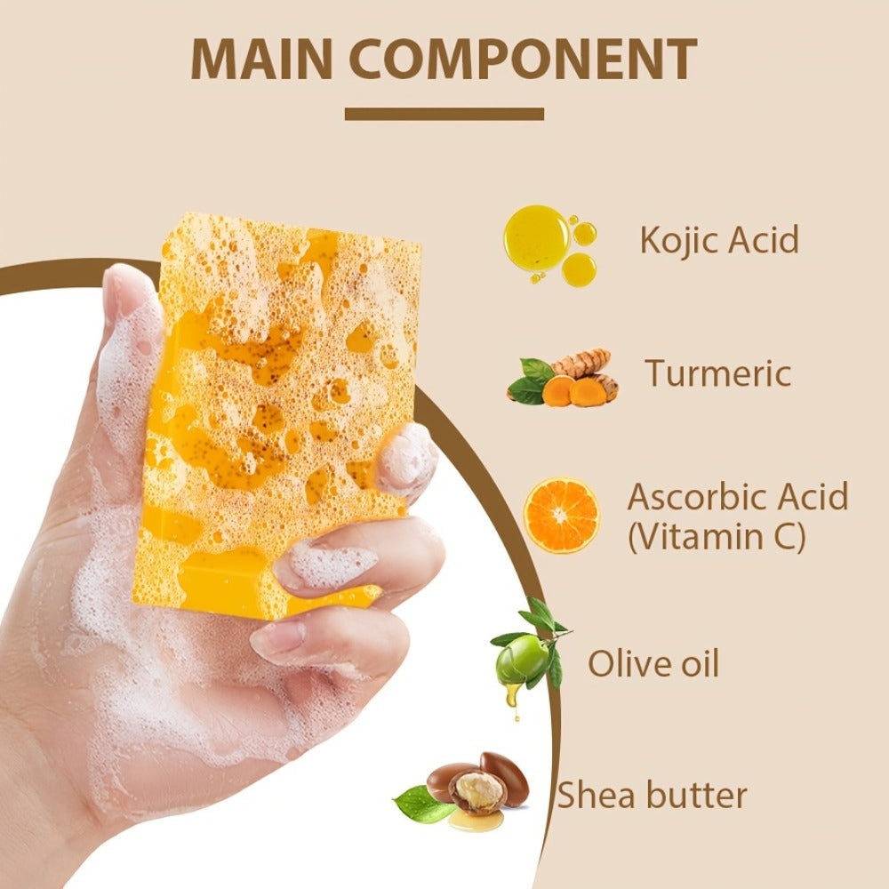 Kojic Acid Turmeric Soap Bar Set 12 Pack 100g with 4 Bubble Nets - Ginger Lemon Handmade Moisturizing Brightening Body Soap for Dark Spots Even Skin Tone Gentle Unisex Travel Gift