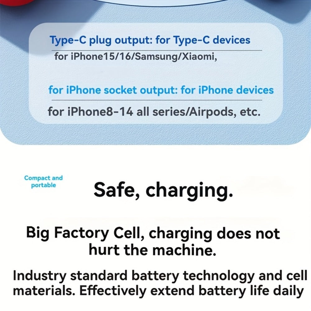 5000mAh Portable Charger with Built-In 2-in-1 Lightning & USB-C Connector - Slim Mini Power Bank 18.5W Fast Charging Compatible with iPhone 17 16 15 14 13 12 11 Samsung Android