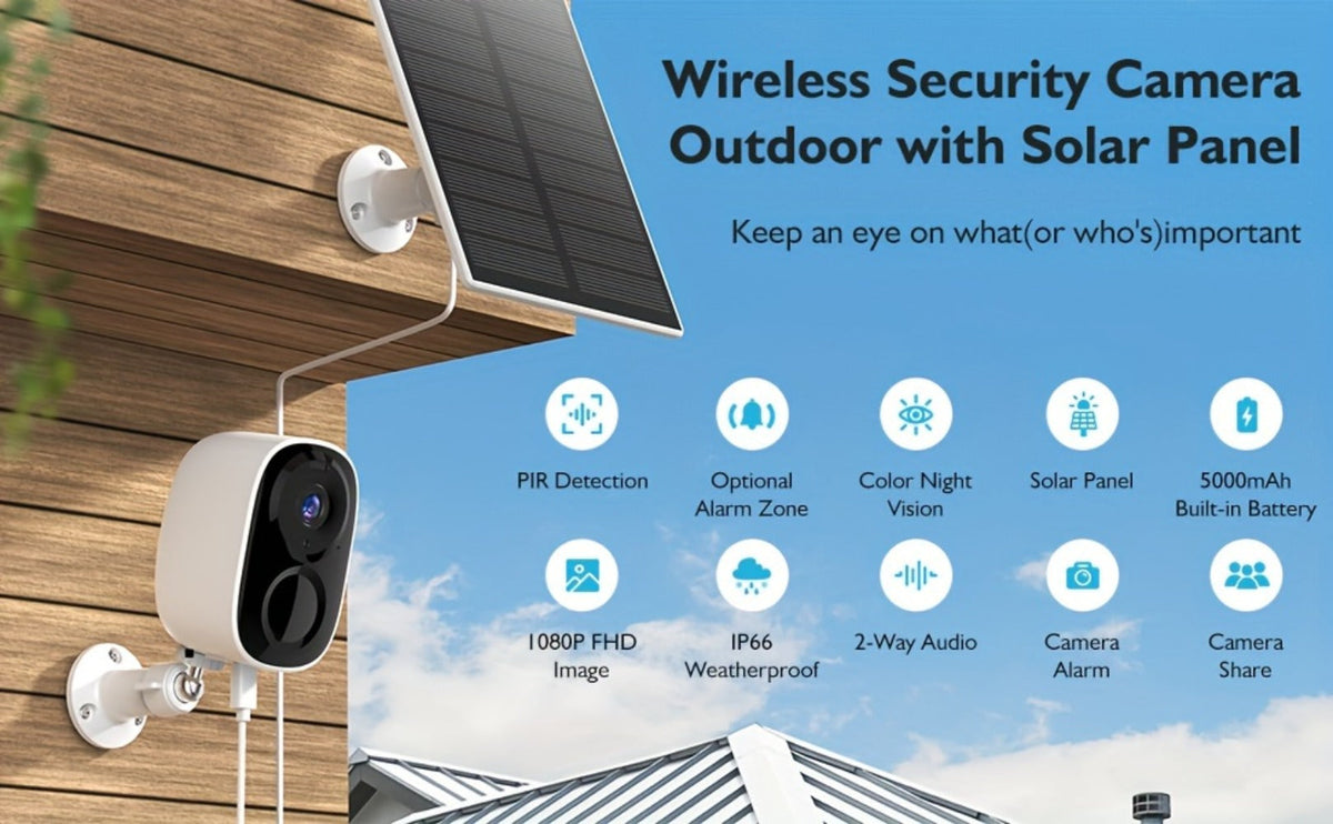 Solar Outdoor Security Camera 2K 3MP Wireless, Dual Band 2.4GHz/5GHz WiFi, AI Motion Detection, Spotlight, Color Night Vision, Two-Way Audio, Cloud & SD Storage – No Monthly Fee Battery Powered CCTV