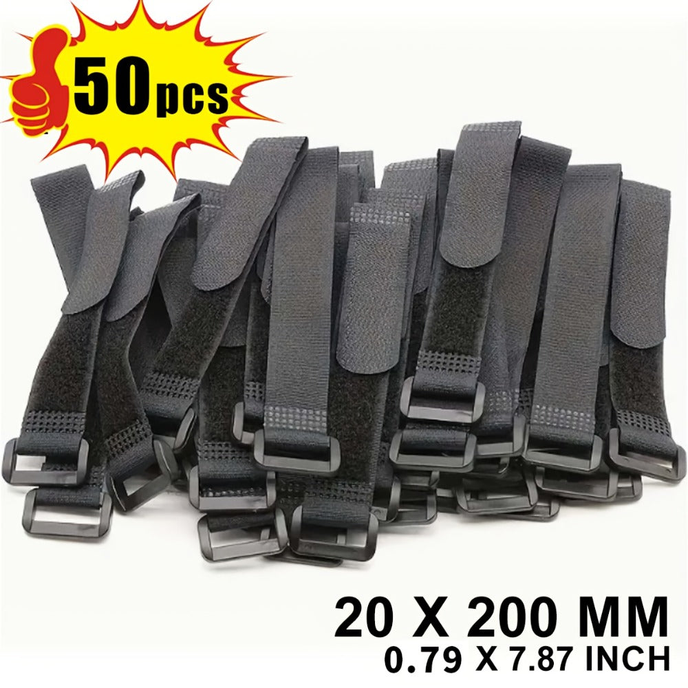 Reusable Cable Ties 50 Pack with Metal Buckles – Adjustable Fabric Wire Management Straps for Home Office Desk, USB HDMI Power Cords Organizer, Black 0.79"x7.87", Cord Bundler Tech Gift for Gamers