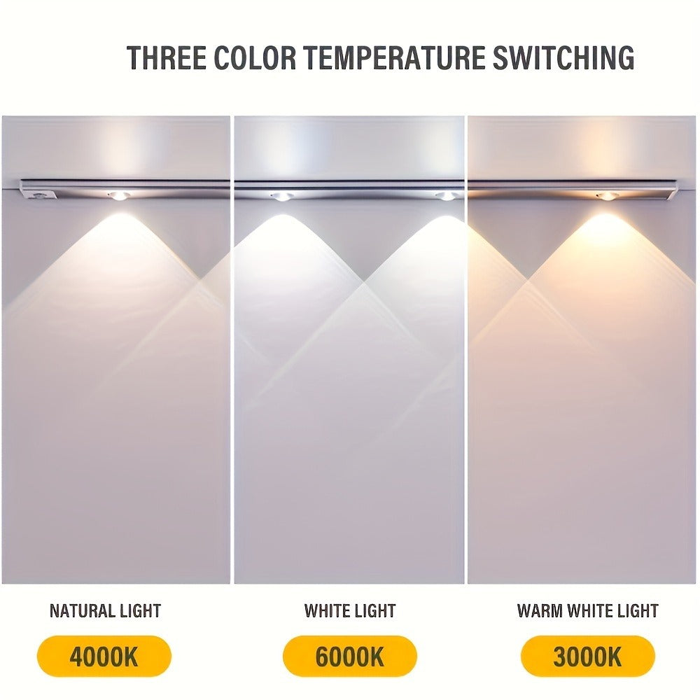 Motion Sensor LED Strip Light USB Rechargeable – 3-Color Dimmable Wireless Night Light for Kitchen, Wardrobe, Cabinet, Shoe Cabinet & Bedroom (20cm / 30cm / 40cm / 50cm, 1 or 2 Pack)