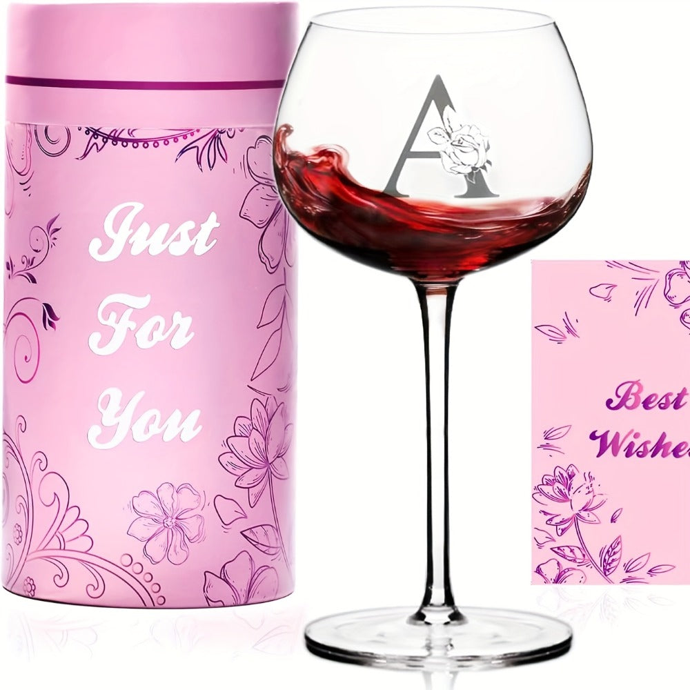 Personalized Wine Glass Gift for Women – A-Z Initial Letter Monogrammed Wine Glass with Gift Box & Greeting Card – Unique Birthday, Christmas & Mother's Day Gift for Mom, Best Friend & Sister