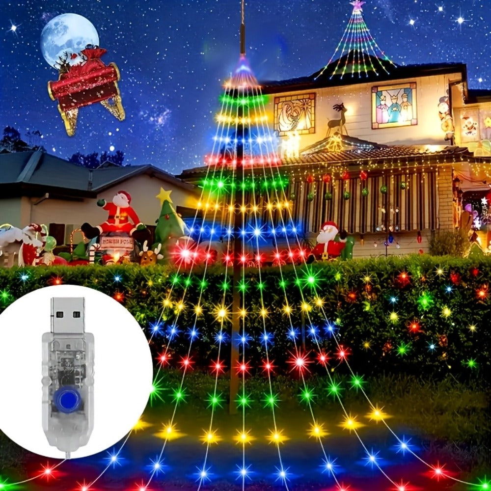 Waterfall Fairy Lights USB Powered 8 Modes – Indoor String Lights for Tree Curtain Tent Party Garland Christmas Halloween Festival Decoration White