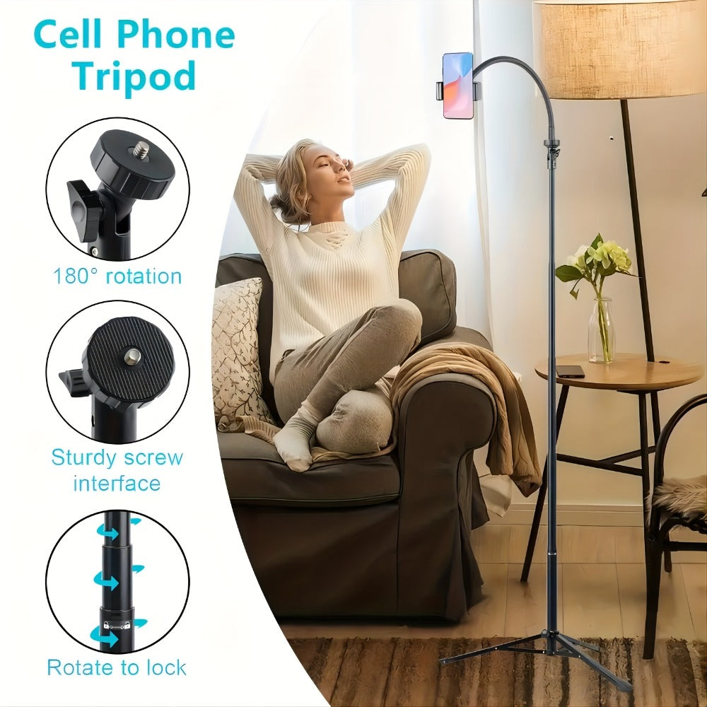63 Inch Gooseneck Phone Tripod Adjustable with 360° Flexible Neck & Universal Phone Holder – Portable Camera Stand for Content Creators, Vlogging, Live Streaming, Selfie & Filming, iPhone & Android