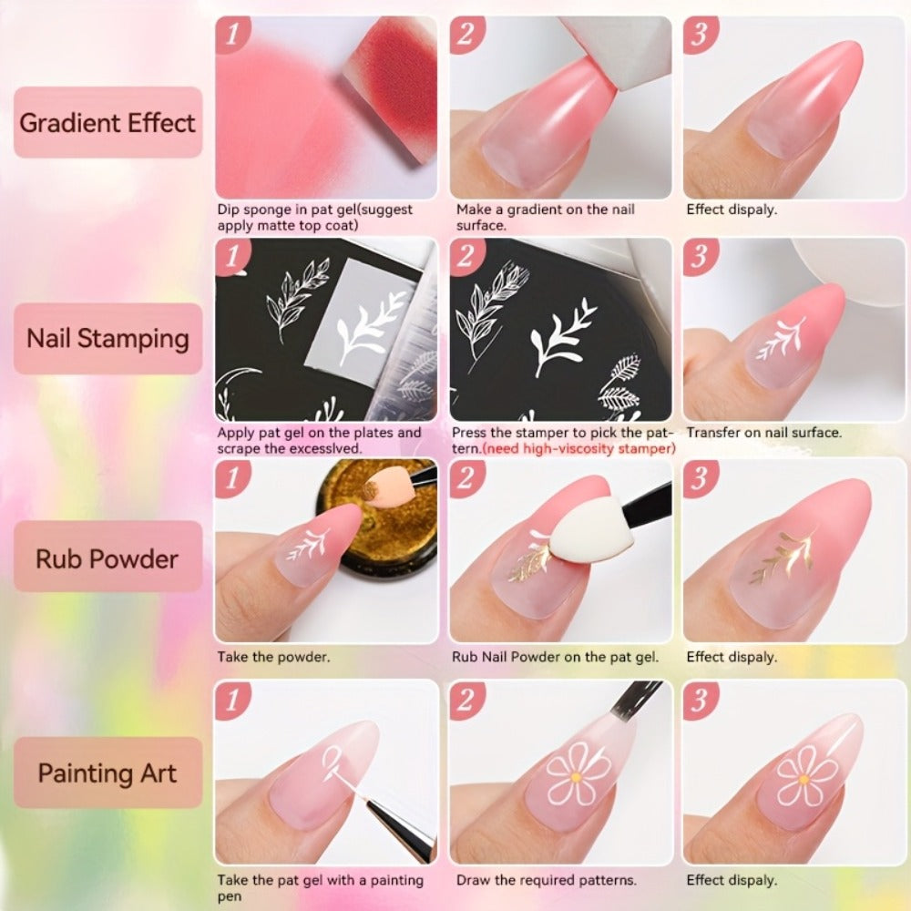 4-in-1 Gradient Gel Nail Polish Set 3pcs - Pat Ombre Gel for French Manicure Nail Stamping Painting & Powder Art - Solid Varnish Gel for Seamless Ombre Nail Art Women Salon Home DIY